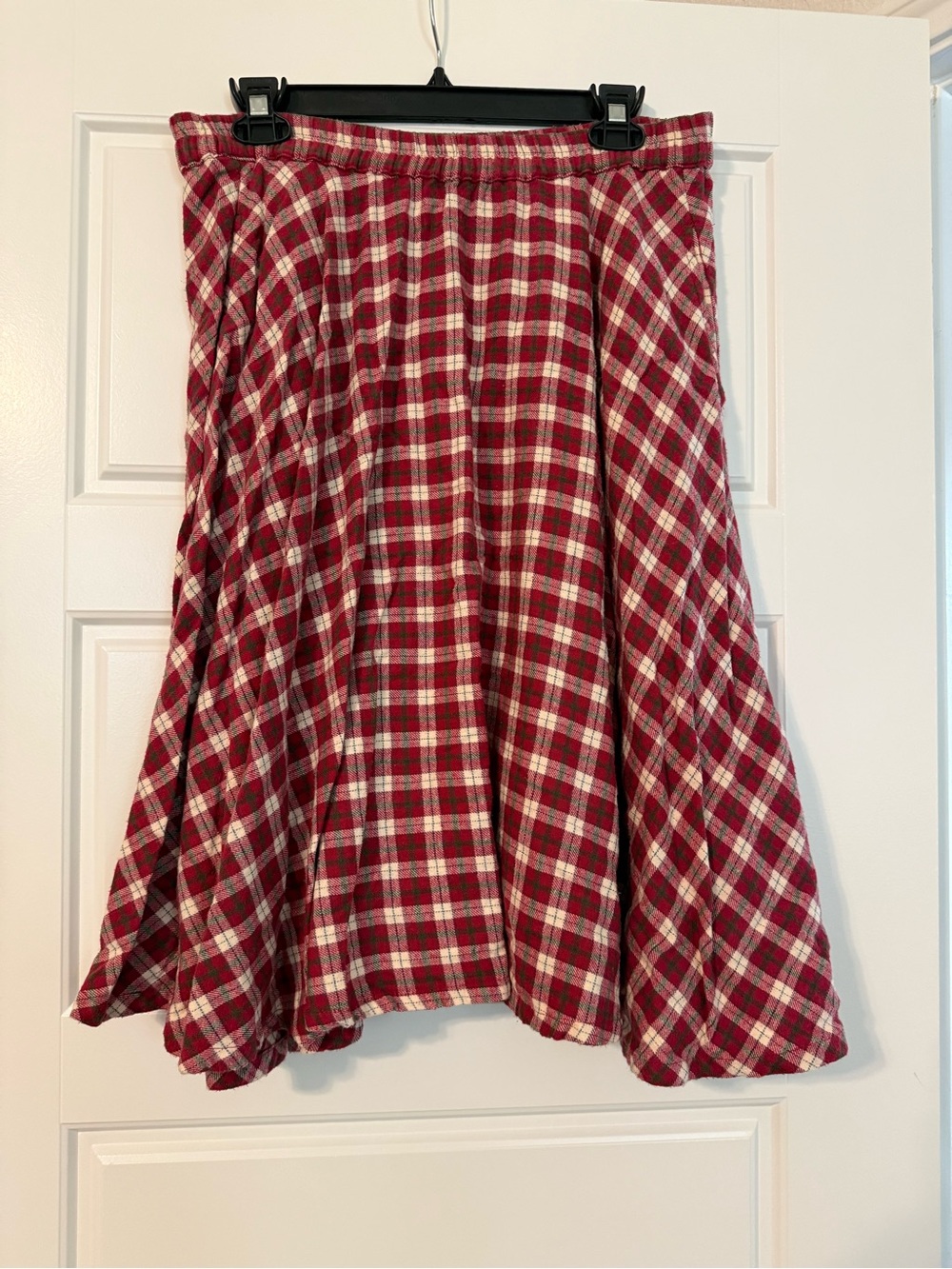 Red Plaid Circle Skirt with Elastic Waist